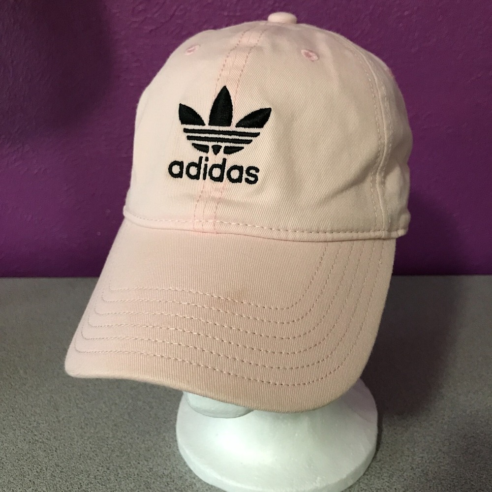 Adidas Hat Cap Womens One Size Strap Back‎ Pink Black Trefoil Logo Casual